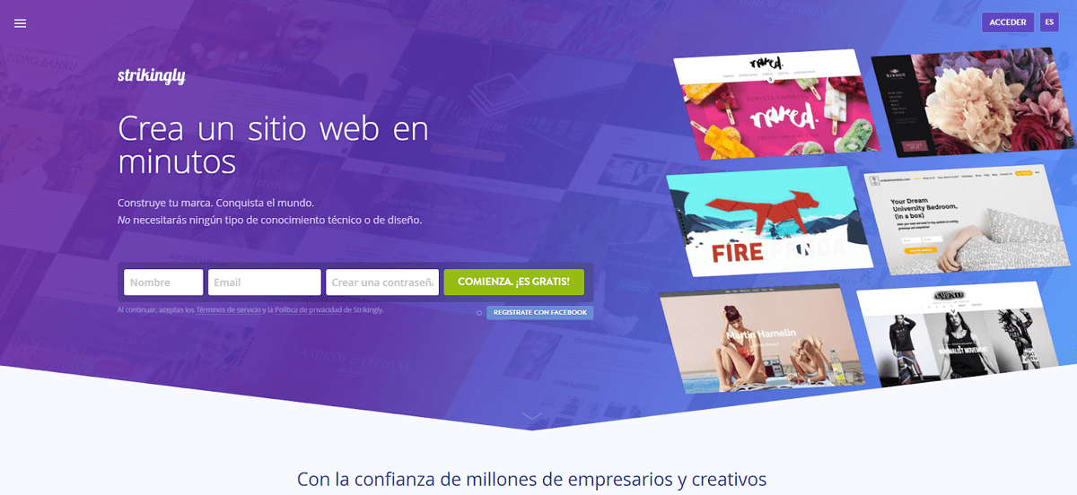 Página de Inicio de Strikingly