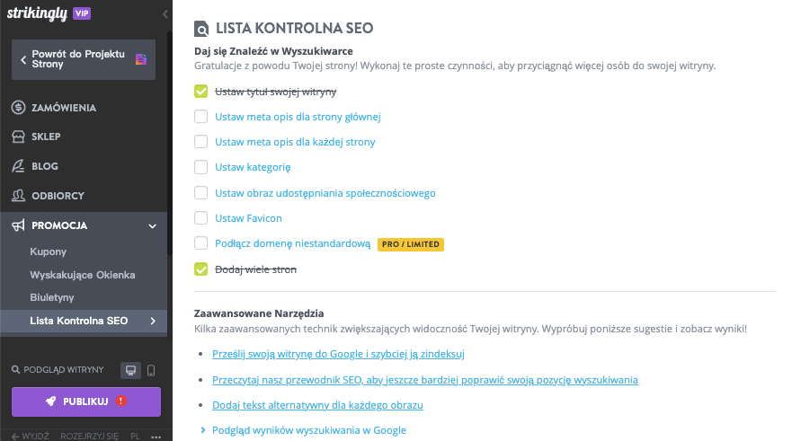 Rozwijaj swój blog za pomocą Strikingly — narzędzi SEO