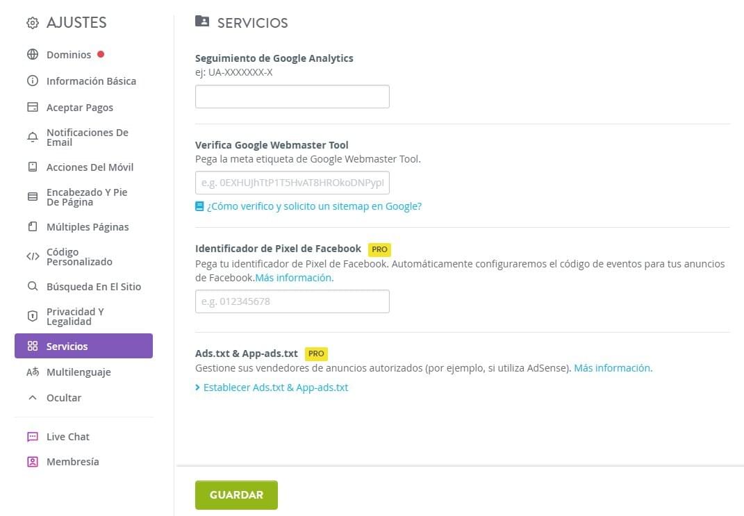 Servicios de Strikingly