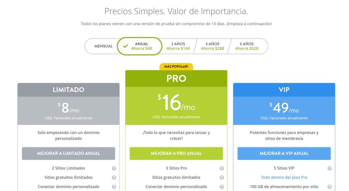 los planes de miembro de Strikingly