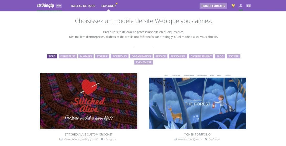 Modèles de sites Strikingly