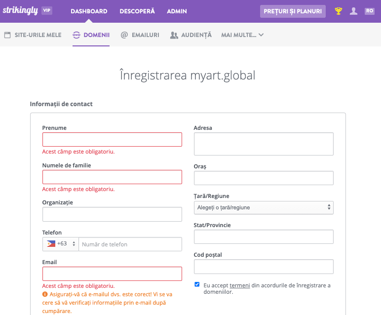 Domeniu personal - Înregistrați domeniul