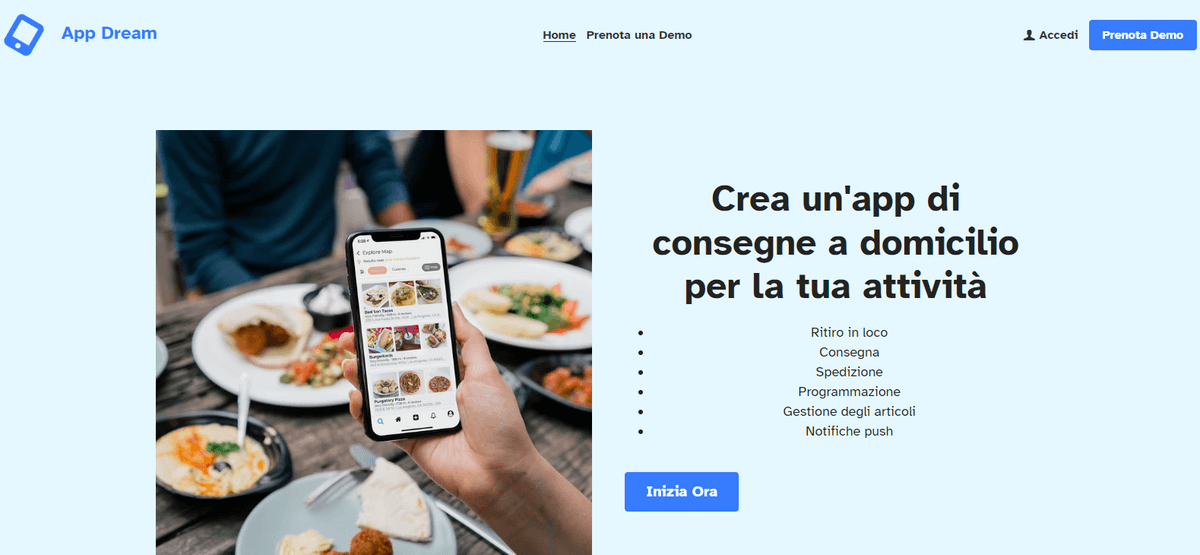 Modello di app Dream per le landing page del sito web