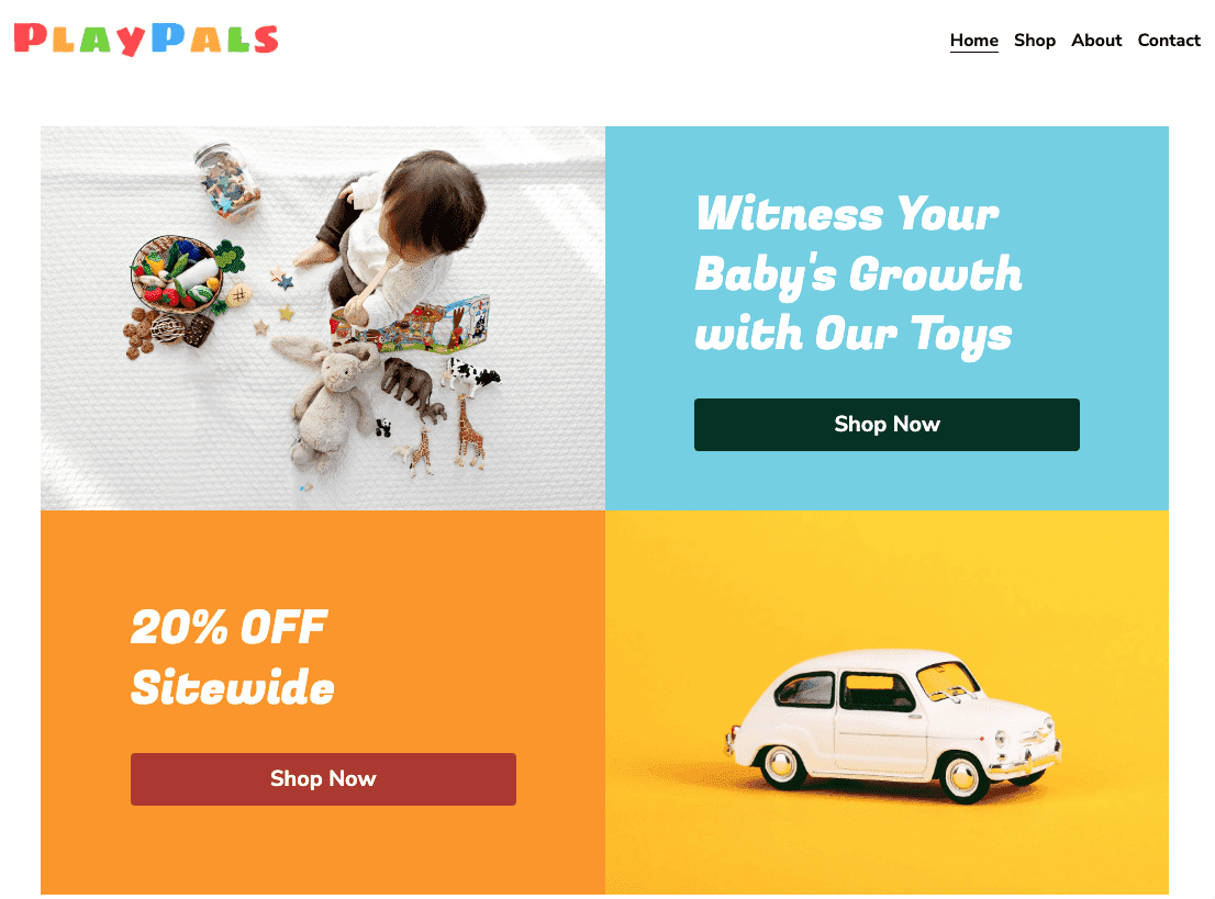 Strikingly の PlayPals オンライン ストア テンプレート