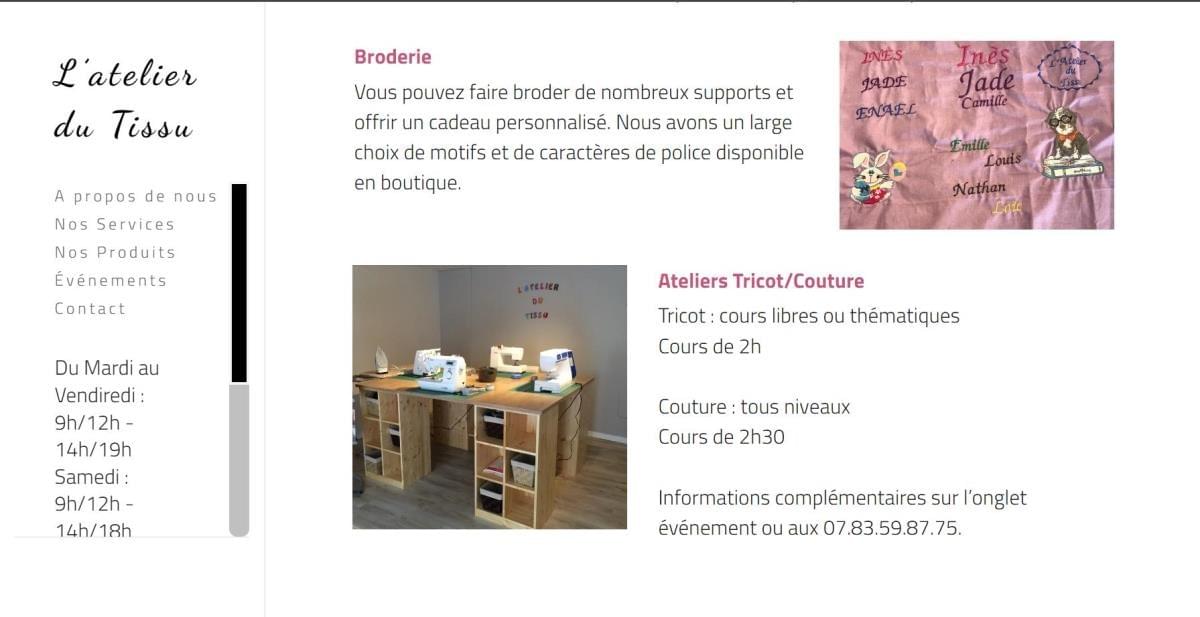 Le site ’Atelier Tissu sur Strikingly