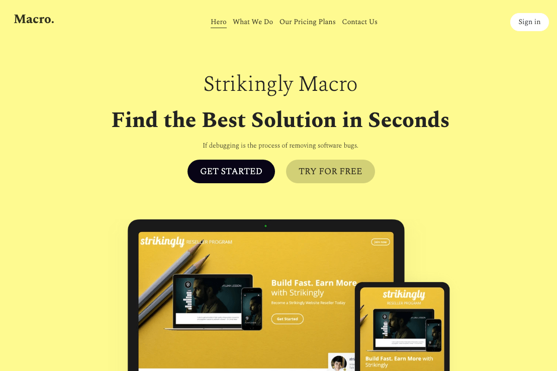 Macro Template di Strikingly