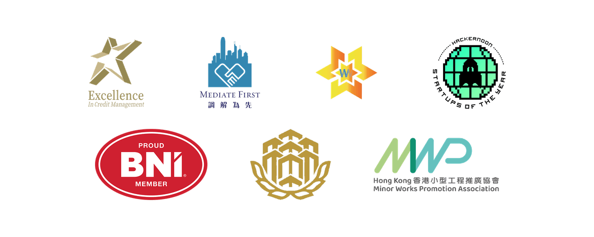 Excellence in Credit Management, Mediate First, Mediate First Star Logo Award, BNI Proud Member, Hong Kong Small and Medium Enterprises Association, Hong Kong Minor Works Promotion Association, Hackernoon Startup of The Year 2023 Excellence in Credit Management, Mediate First, Mediate First Star Logo Award, BNI Proud Member, Hong Kong Small and Medium Enterprises Association, Hong Kong Minor Works Promotion Association, Hackernoon Startup of The Year 2023