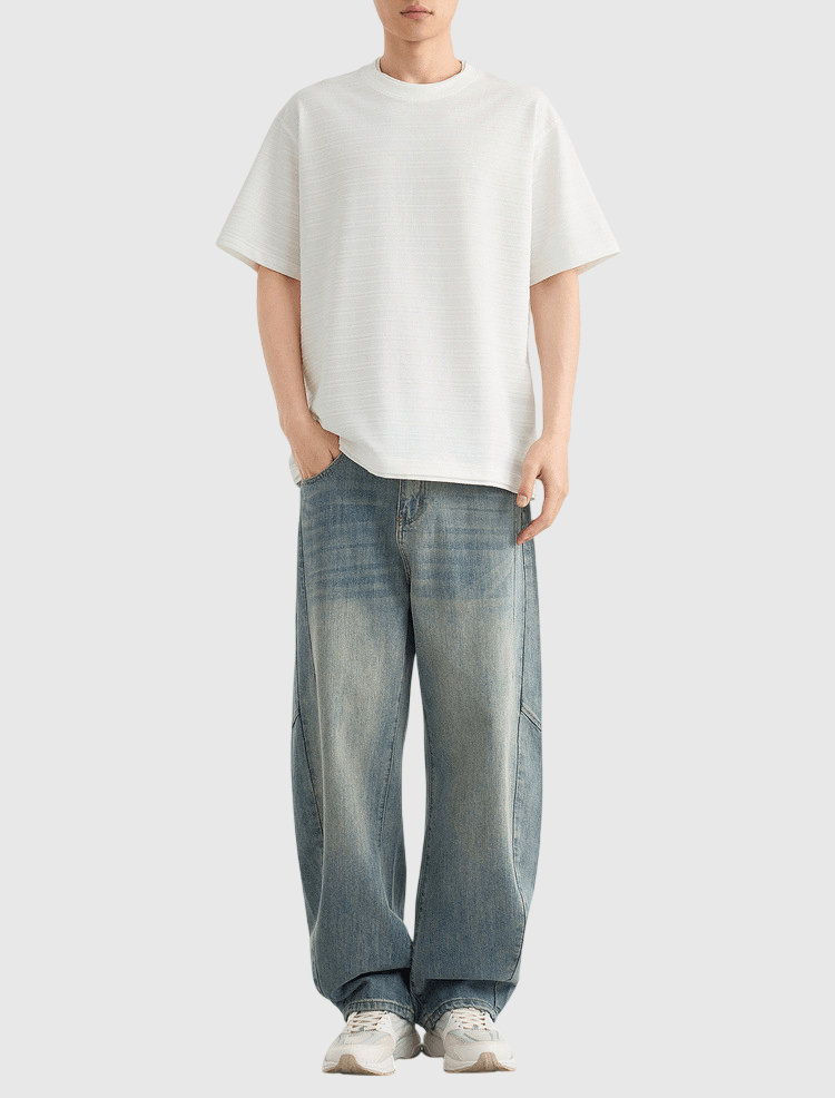 假兩件肌理紋理編織 短袖 T-Shirt [CBT-1286]