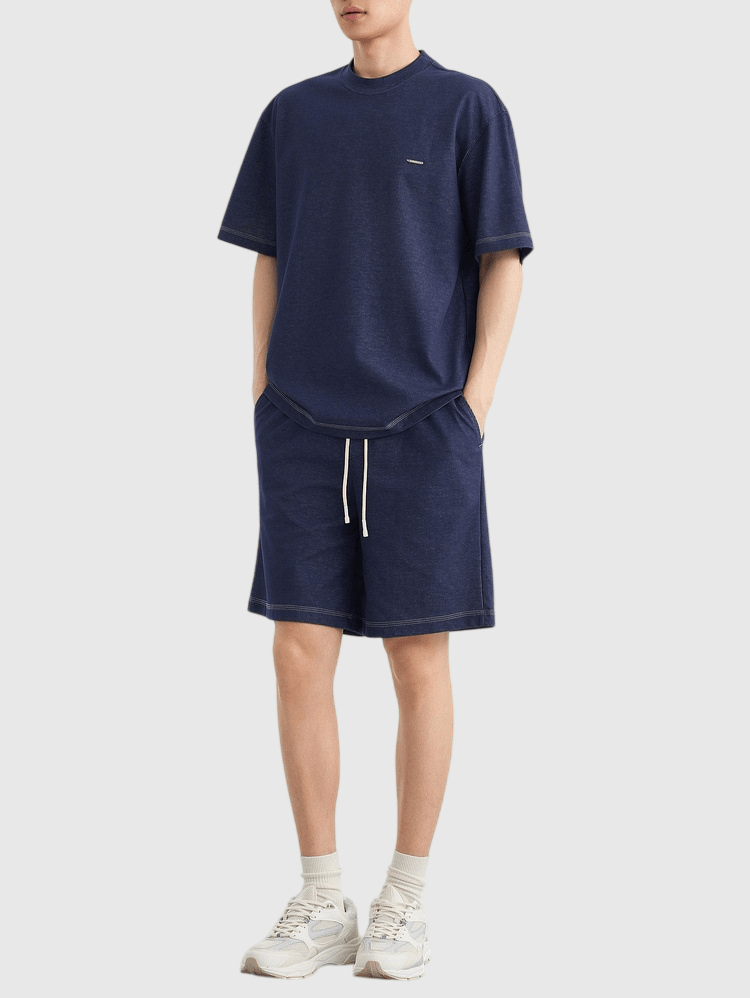混色肌理紗織設計 仿牛仔布短袖 T-Shirt [CBT-1573]