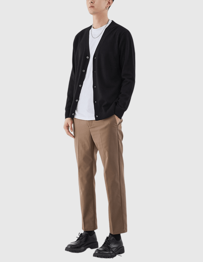 基礎文青色系 V 領開胸 針織棉外套 [SBO-1183]