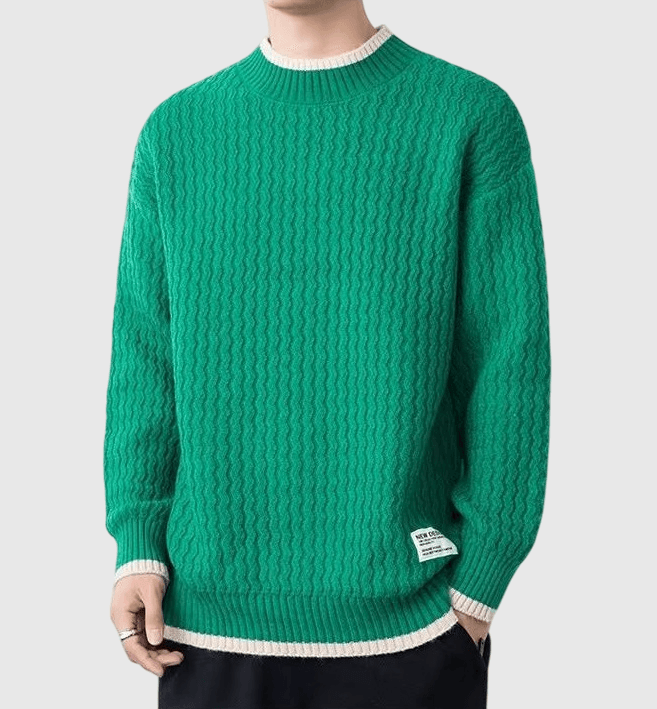 日系簡約條紋小撞色 圓領針織毛衣 [SBK-1031]