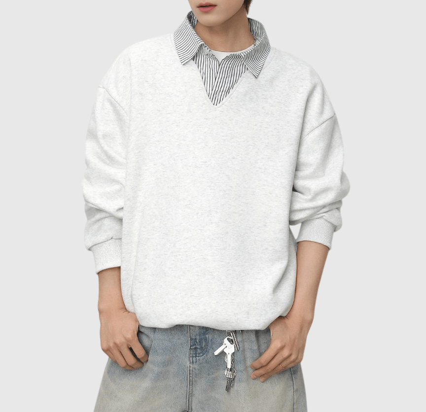 日系假兩件式恤衫拼接 圓領長袖衛衣 [SBH-1345]