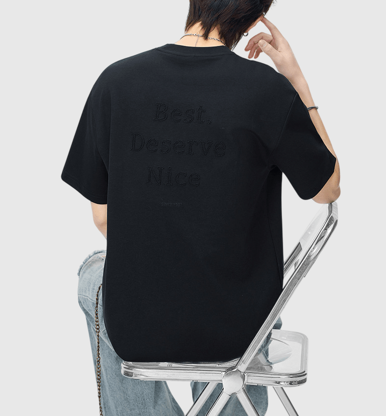 日系背部同色系文字刺繡 短袖 T-Shirt [SBT-1543]