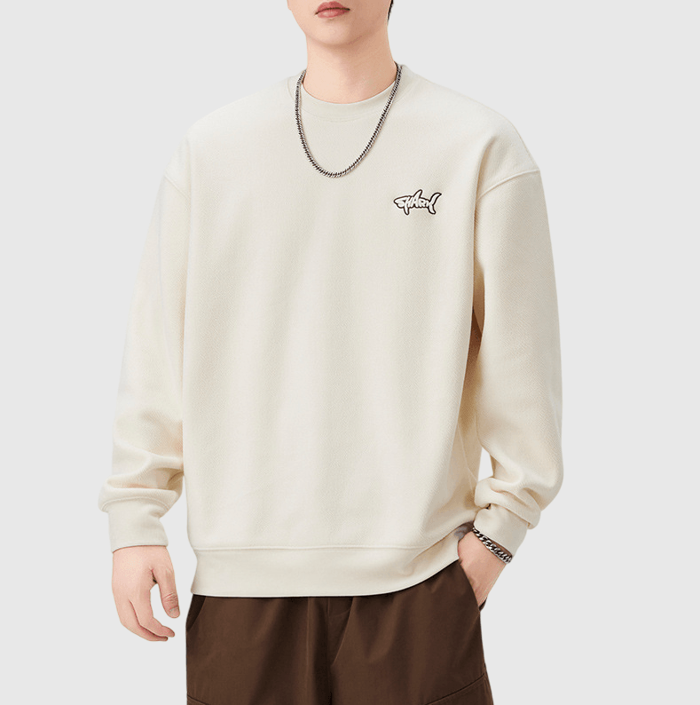 細鯊魚文字圖案刺繡設計 圓領長袖衛衣 [SBH-1328]