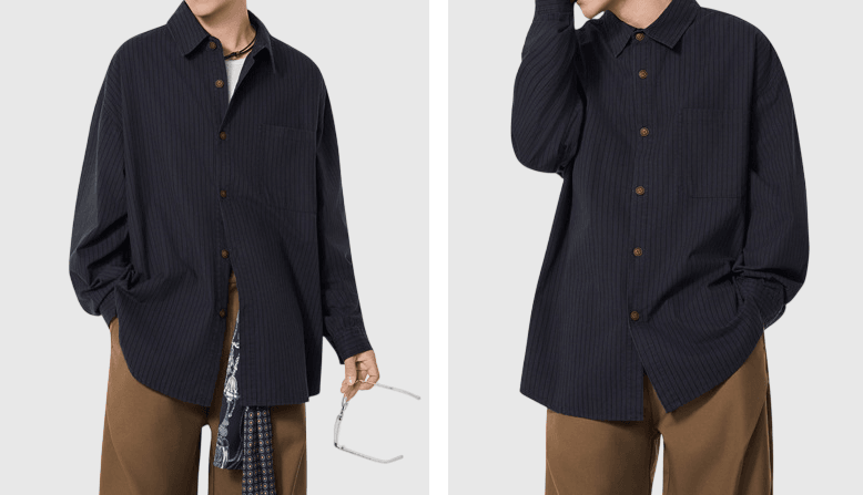 復古基礎色系條紋色織 純棉長袖恤衫 [SBS-1349]