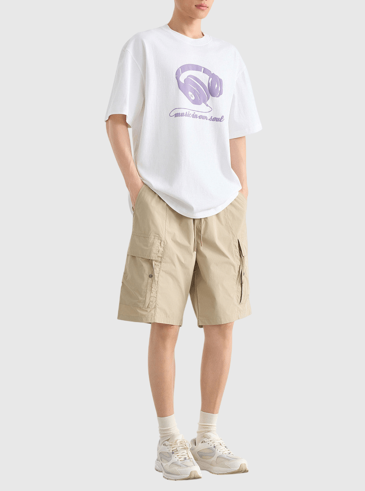 頭戴耳機圖案印燙設計 純棉短袖 T-Shirt [CBT-1285]