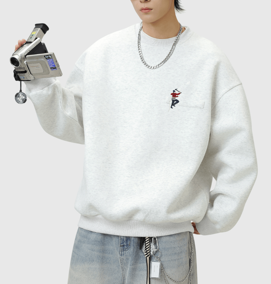 日系登山人像細圖案刺繡 重磅圓領長袖衛衣 [SBH-1281]