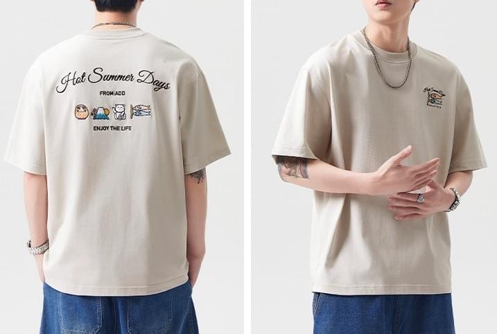 日式文化細圖案刺繡 純棉短袖 T-Shirt [SBT-1386]