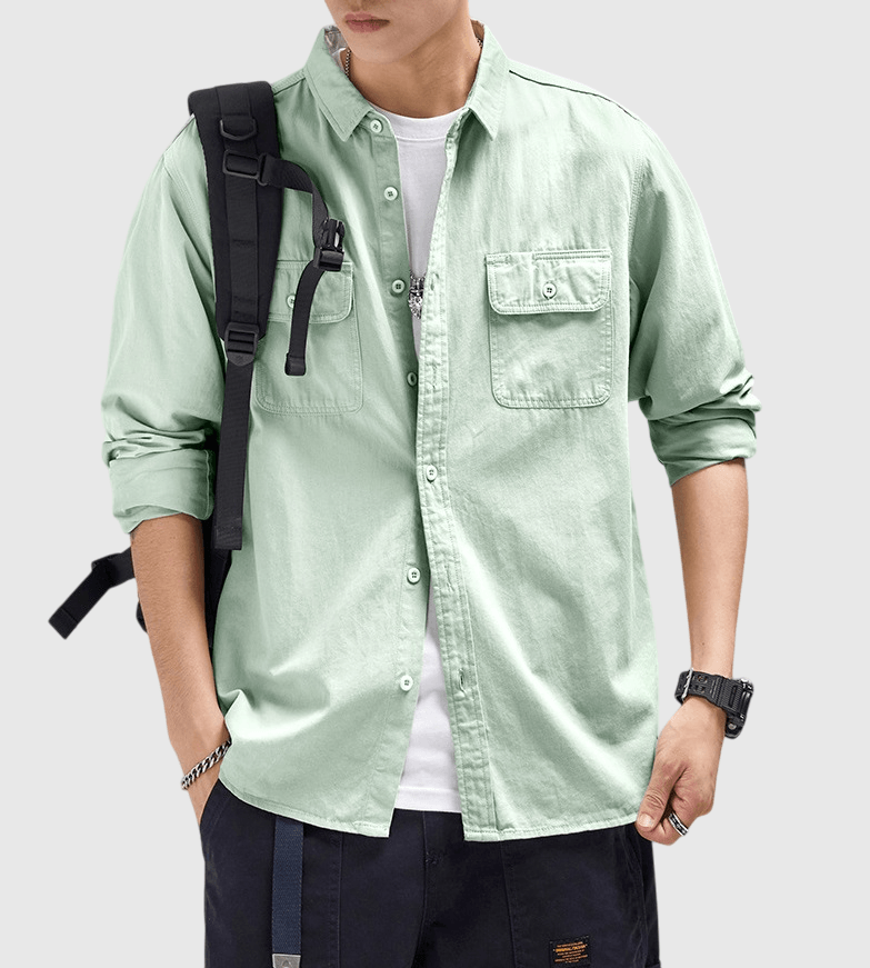 日系經典雙前袋鈕扣工裝 純棉長袖恤衫 [SBS-1074]