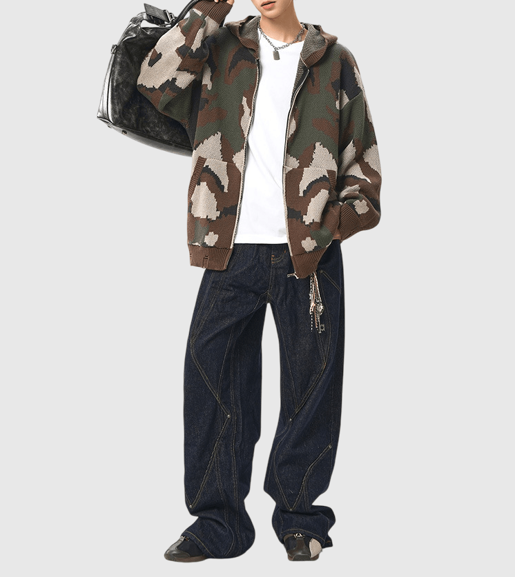 迷彩色系設計  純棉針織外套 [CBJ-1068]
