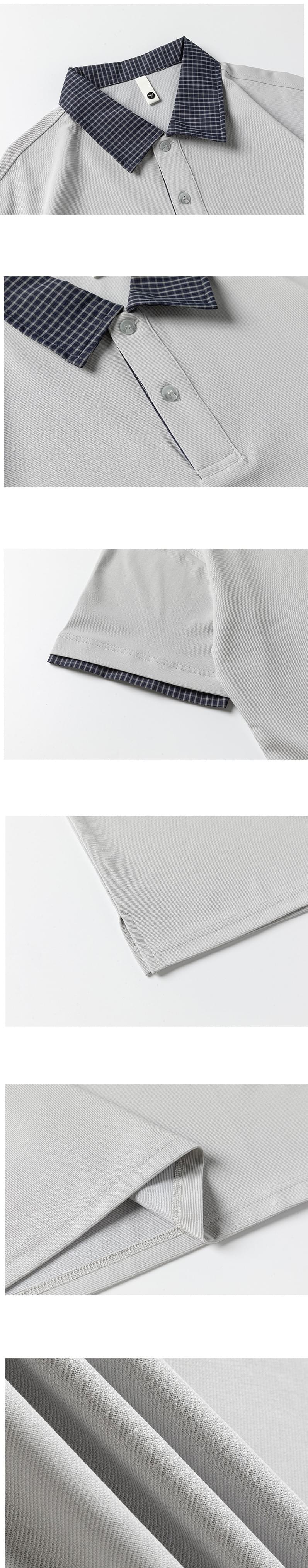 日系格紋假兩件式設計 短袖 POLO T-Shirt [SBT-1504]