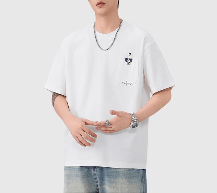 人像細圖案刺繡 純棉短袖 T-Shirt [SBT-1400]