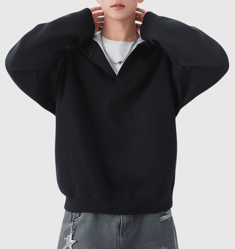 假兩件式大領口拼接 重磅連帽衛衣 [CBH-1024]