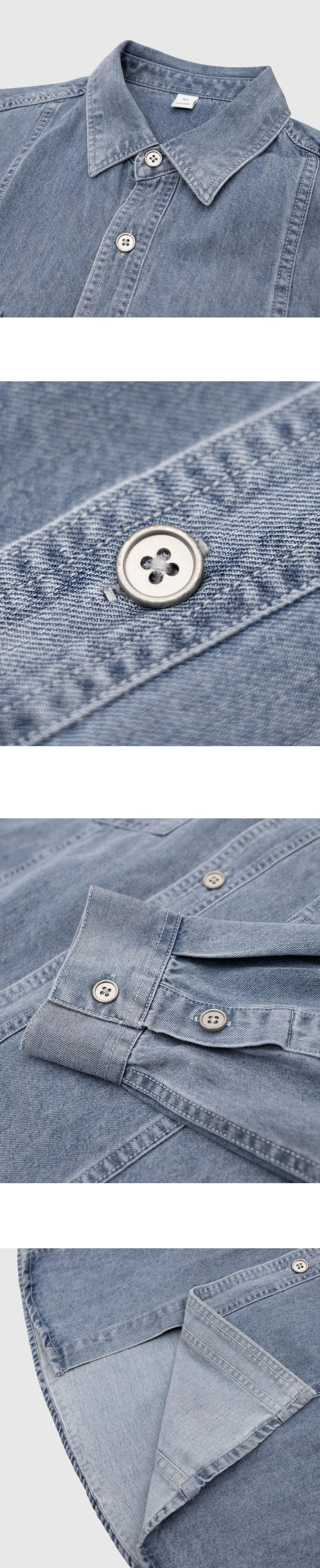 復古重工水洗雙前袋立體縫線工裝 長袖牛仔恤衫 [SBS-1384]