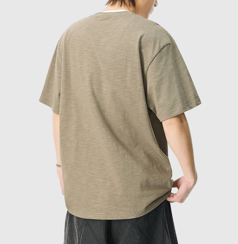 日系基礎層次假兩件式縫紉設計 亨利領天竺棉短袖 T-Shirt [SBT-1511]