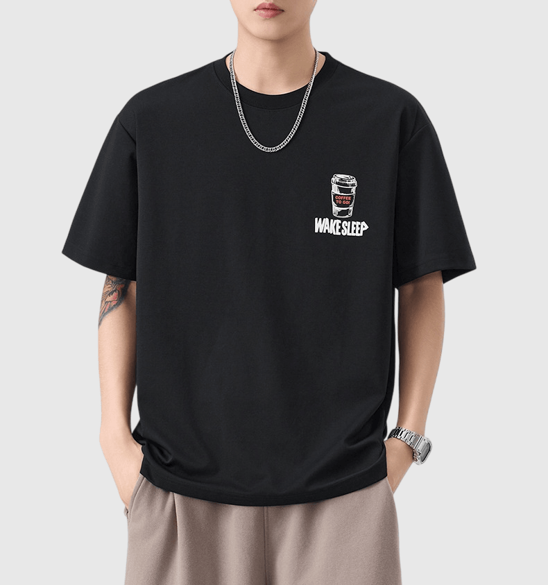 咖啡素描繪畫圖案文字印燙設計 短袖 T-Shirt [SBT-1580]