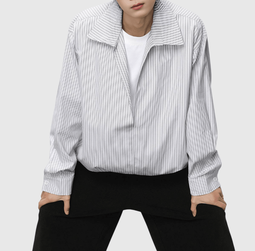 日系假兩件式 深 V 領透氣長袖恤衫 [SBS-1373]