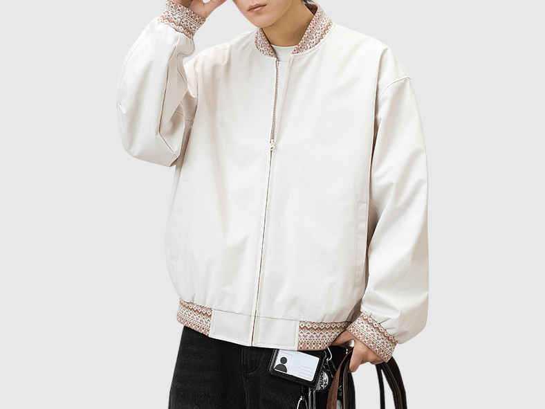 復古領口民族風圖案紋理 棒球外套 [SBO-1450]