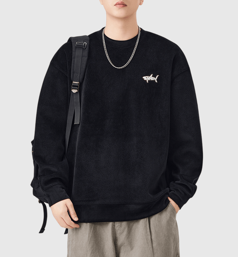 細鯊魚文字圖案刺繡設計 圓領長袖衛衣 [SBH-1328]