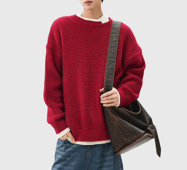 層次兩件式撞色設計 圓領針織冷衫 [CBK-1034]