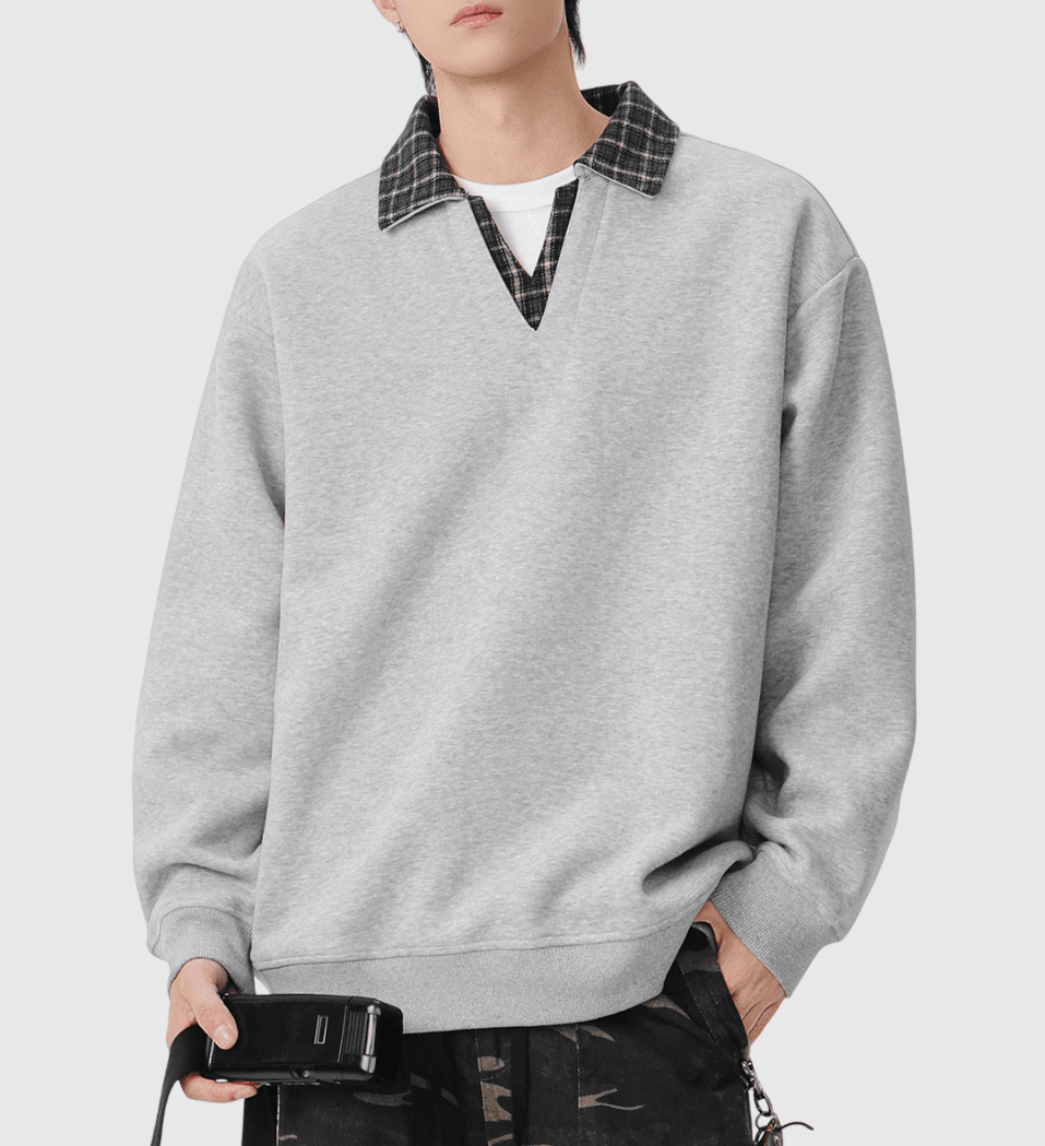 日系撞色恤衫領口拼接設計 長袖恤衫衛衣 [SBH-1340]