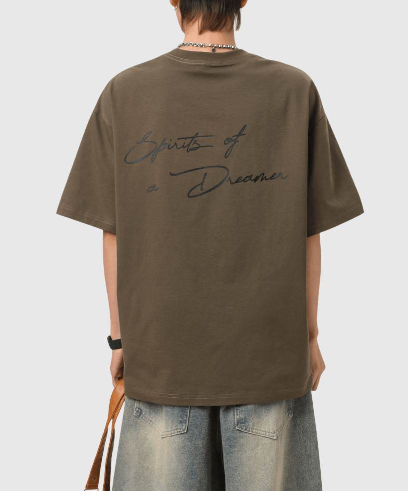 色系前後線條潦草文字印燙設計 純棉短袖 T-Shirt [SBT-1480]