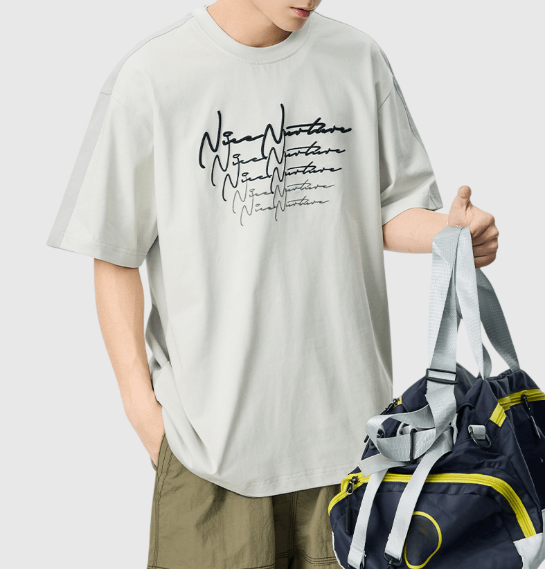 色系層次線條潦草文字刺繡設計 短袖 T-Shirt [SBT-1564]