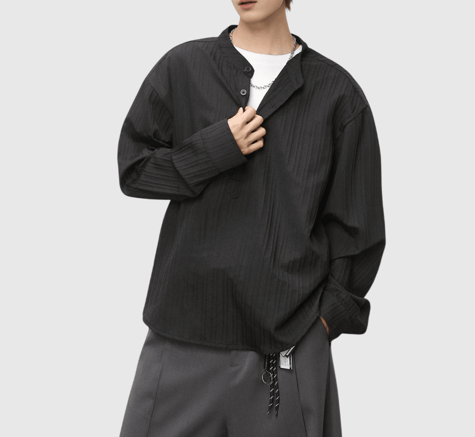 日系復古半開襟鈕扣 透氣長袖 T-Shirt [SBT-1471]