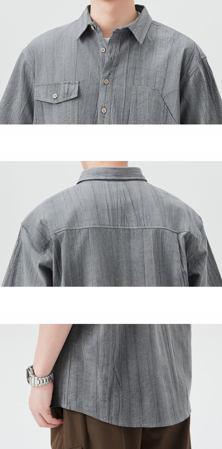 復古雙設計前袋 麻質透氣短袖 T-Shirt [SBT-1450]