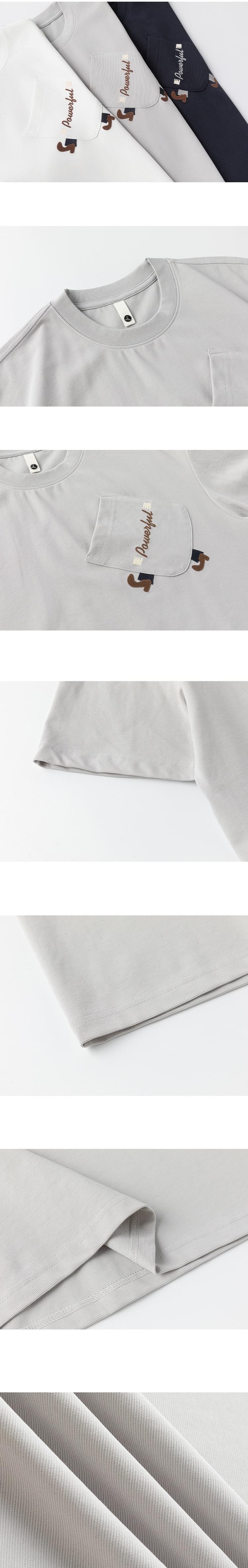 斜前袋趣味細圖案文字刺繡 短袖 T-Shirt [SBT-1505]