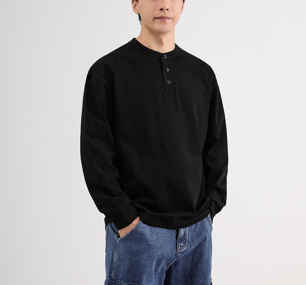 日系基礎純色亨利領 重磅純棉長袖 T-Shirt [CBT-1229]