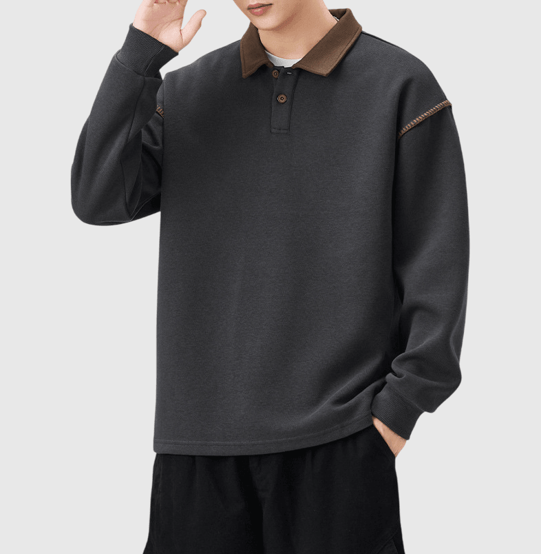 日系領口撞色手袖縫線設計 長袖 POLO T-Shirt [SBT-1469]
