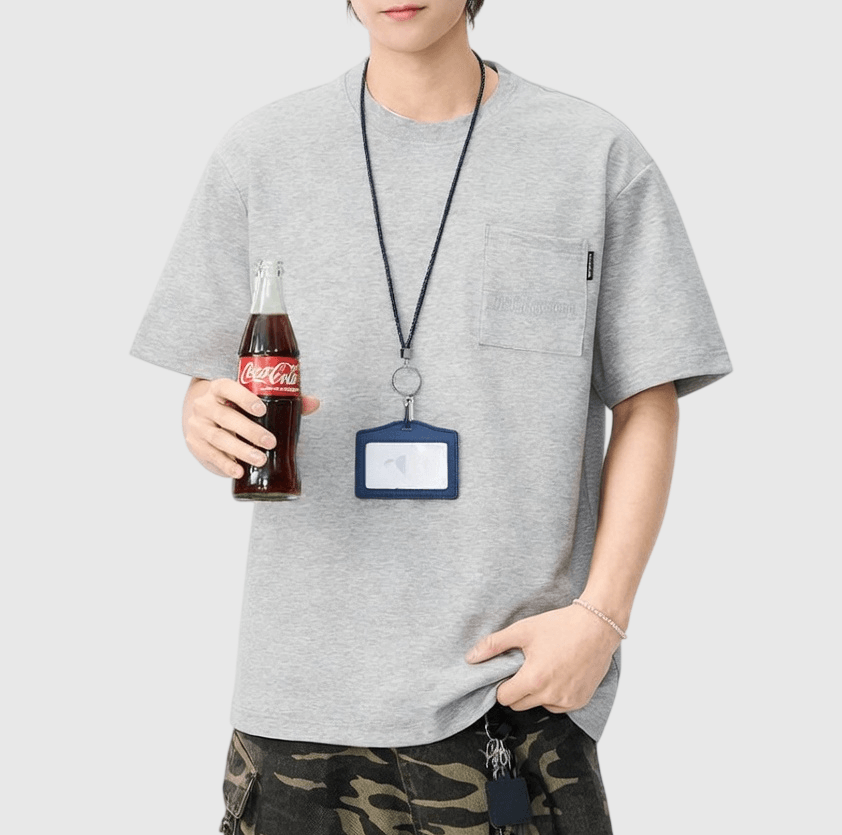 日系基礎前袋同色系文字刺繡 短袖 T-Shirt [SBT-1542]