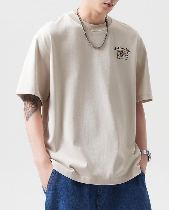 日式文化細圖案刺繡 純棉短袖 T-Shirt [SBT-1386]