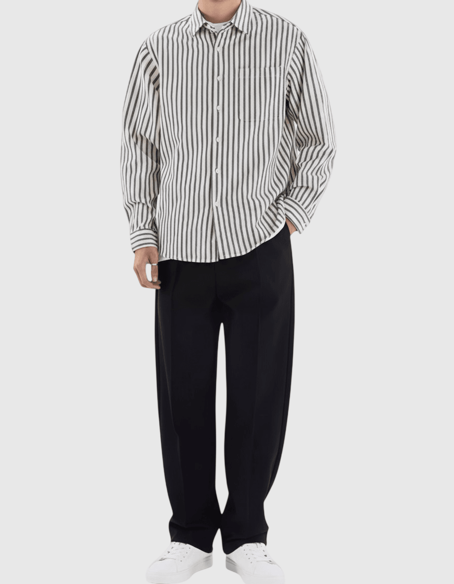 日系基礎垂直條紋紋理色織 長袖恤衫 [SBS-1386]