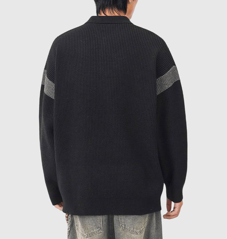 日系粗線針織肩膊條紋縫紉 POLO 針織毛衣 [SBK-1131]