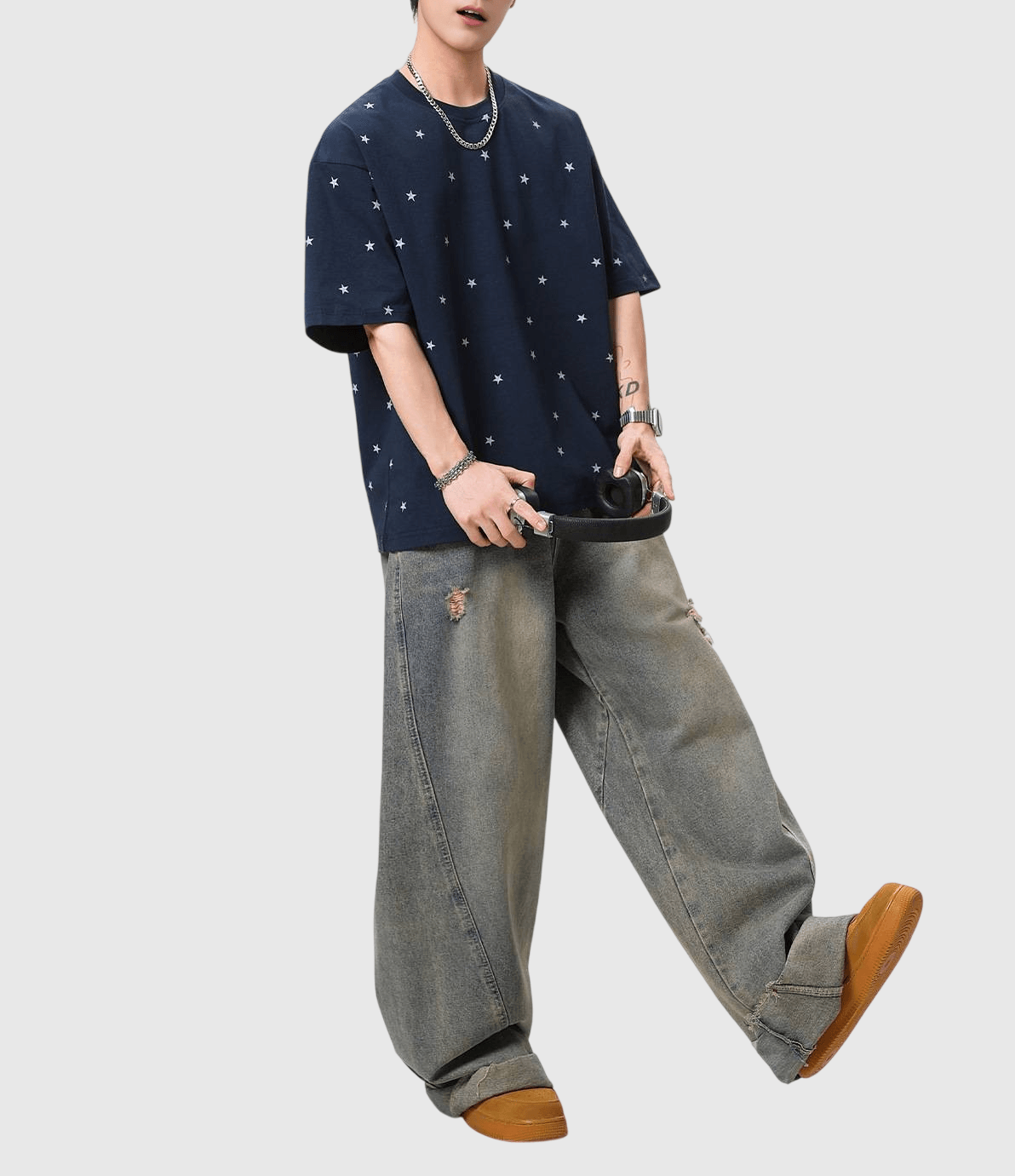 復古滿天星圖案印燙設計 純棉短袖 T-Shirt [SBT-1550]