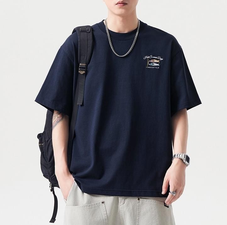 日式文化細圖案刺繡 純棉短袖 T-Shirt [SBT-1386]