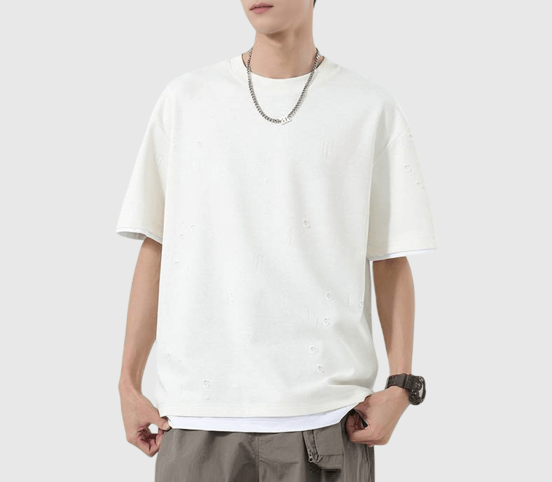 復古細破口造舊假兩件式設計 短袖 T-Shirt [SBT-1494]