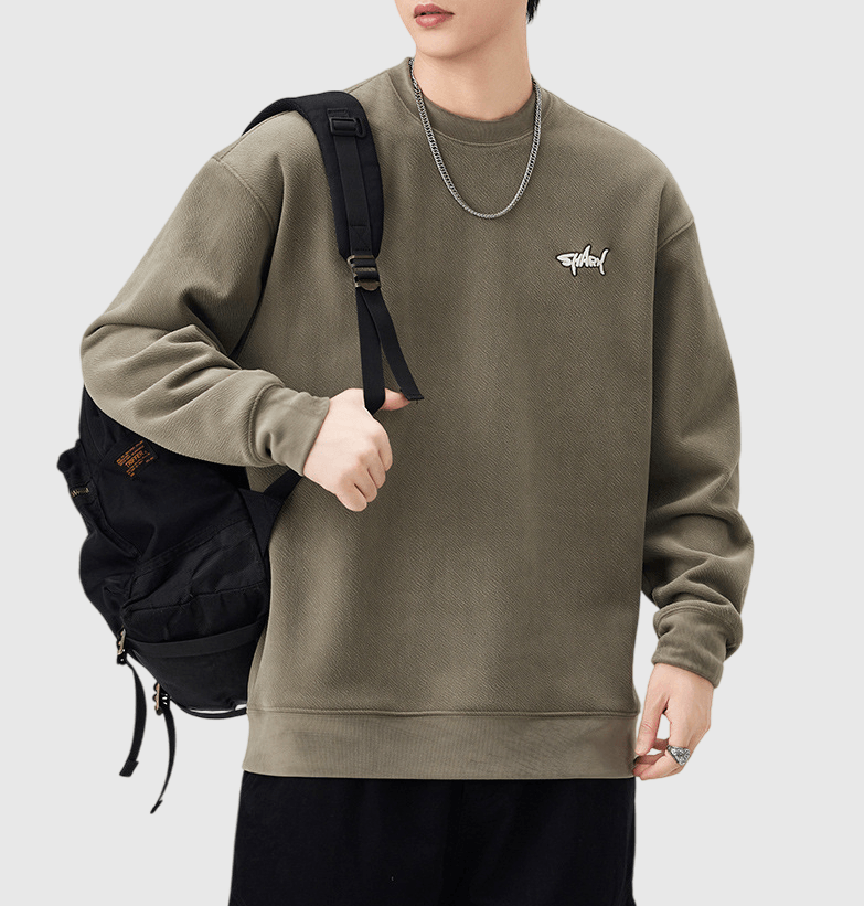 細鯊魚文字圖案刺繡設計 圓領長袖衛衣 [SBH-1328]